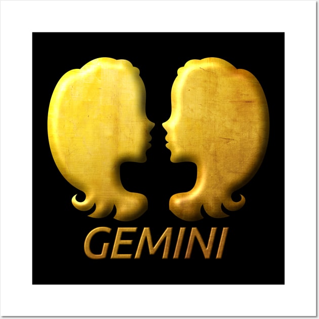 Golden Gemini Zodiac Sign Relief Stamped In Gold Wall Art by peter2art